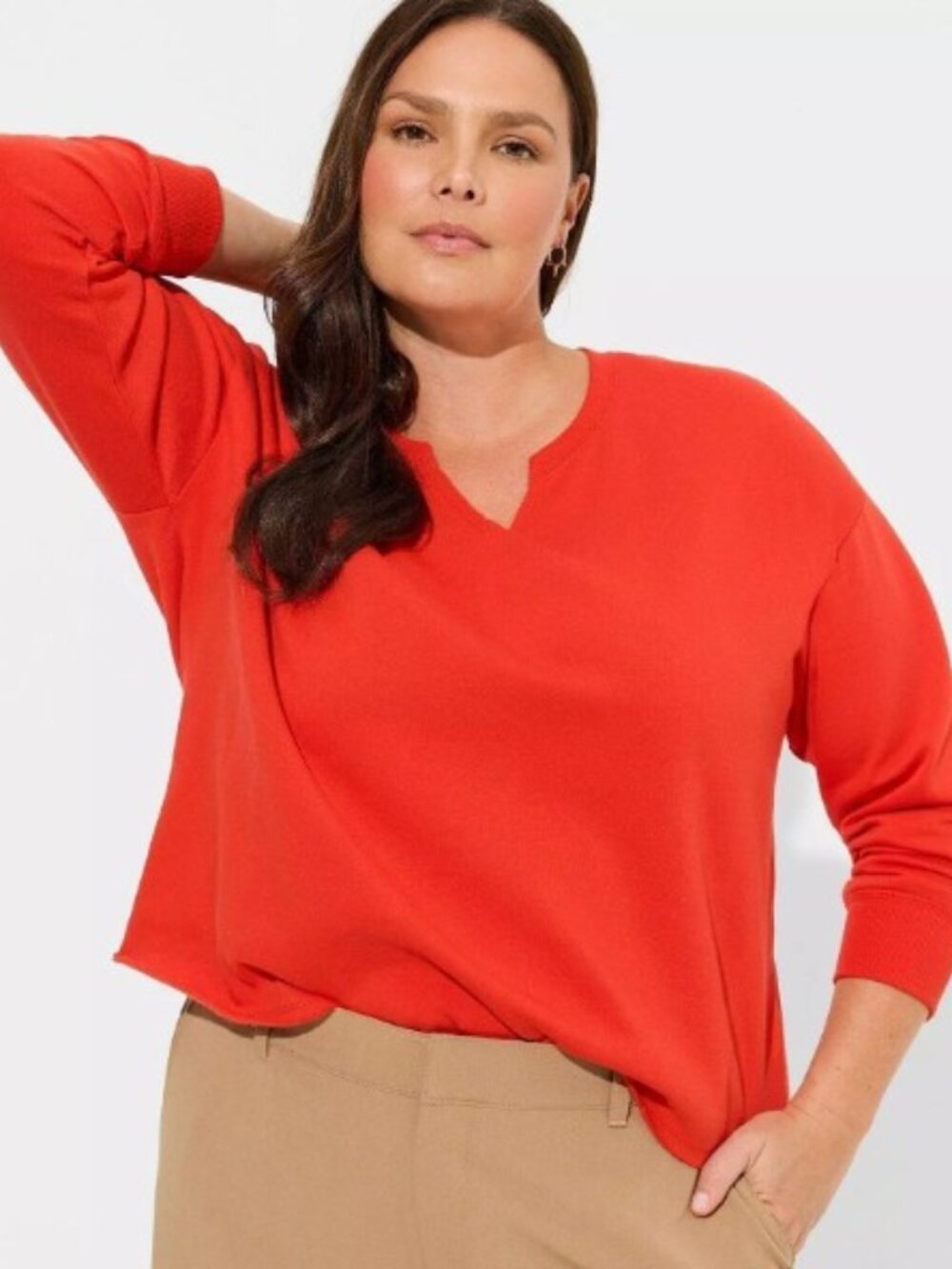 Relaxed Fit Cozy Fleece Notch Neck Drop Shoulder Crop Sweatshirt